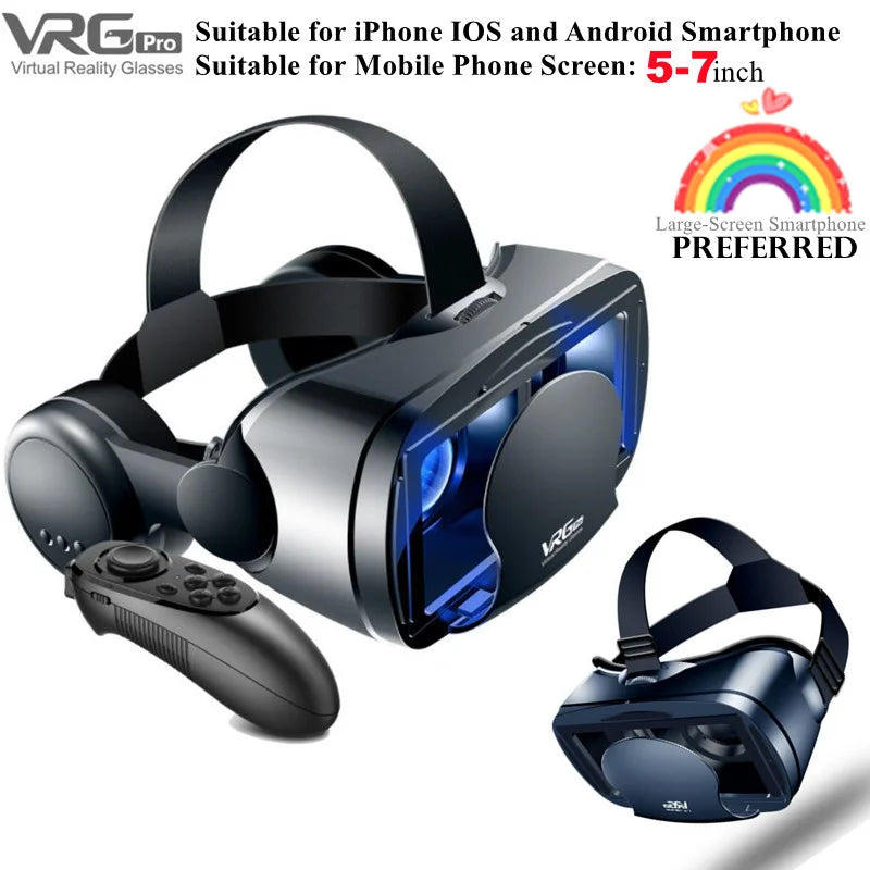 Gafas de realidad virtual (VR) con efecto de pantalla gigante IMAX, HD y 3D; visor tipo Google Cardboard compatible con teléfonos de 5 a 7 pulgadas y mandos de juego.