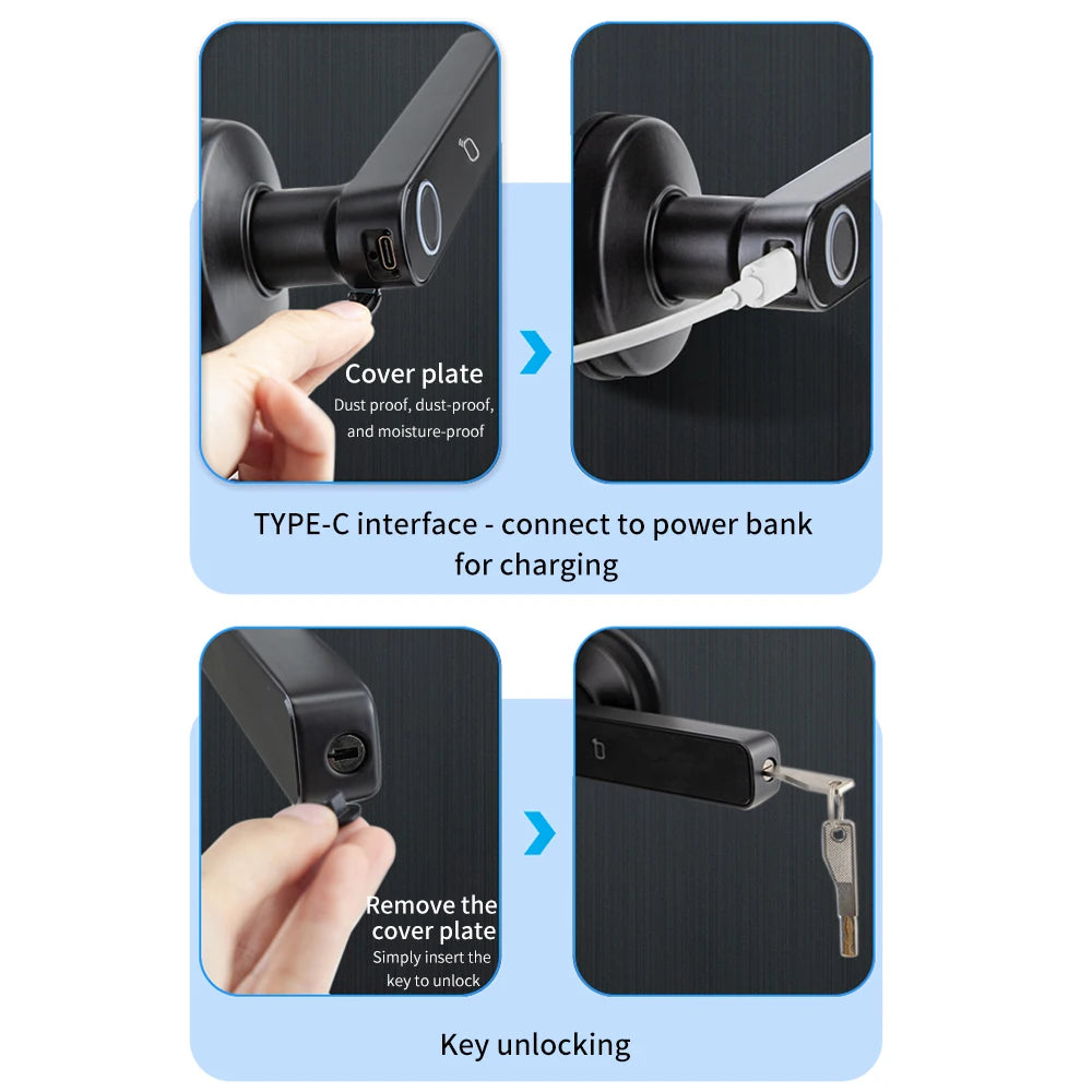 Cerradura inteligente M5 Tuya BLE con lector de huellas dactilares; cerradura electrónica digital con desbloqueo mediante contraseña, llave, tarjeta IC (opcional) o aplicación Smart Life/Tuya.