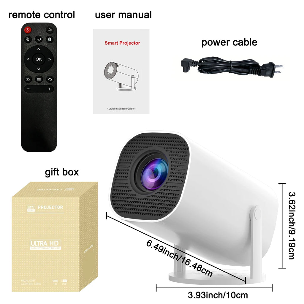 Nuevo proyector portátil con WiFi 6 y Wireless 5.0, 720P nativo, compatible con 4K, proyector inteligente, pantalla ajustable, rotación de 180°, B