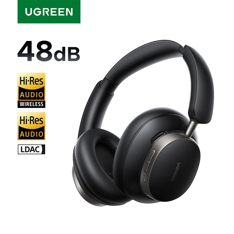 Auriculares inalámbricos UGREEN Studio Pro con cancelación activa de ruido (ANC) de 48 dB, Bluetooth, diseño circumaural (over-ear), audio de alta resolución (Hi-Res), códec LDAC y 120 horas de autonomía.
