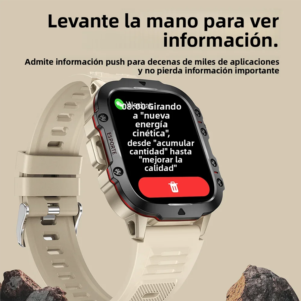 Reloj inteligente militar original con llamadas inalámbricas y funciones de fitness; resistente al agua (IP68, apto para natación) y deportivo, compatible con iOS y Android (modelo 2026).