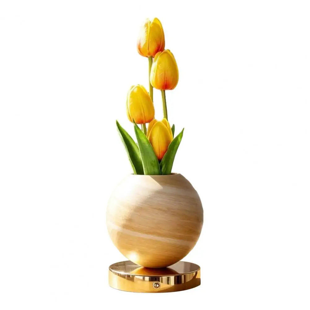 Led Table Lamp Rechargeable Desk Light Tulip Ceramic Night Light Gradient Color Artificial Flower Lamp Rechargeable for Bedroom