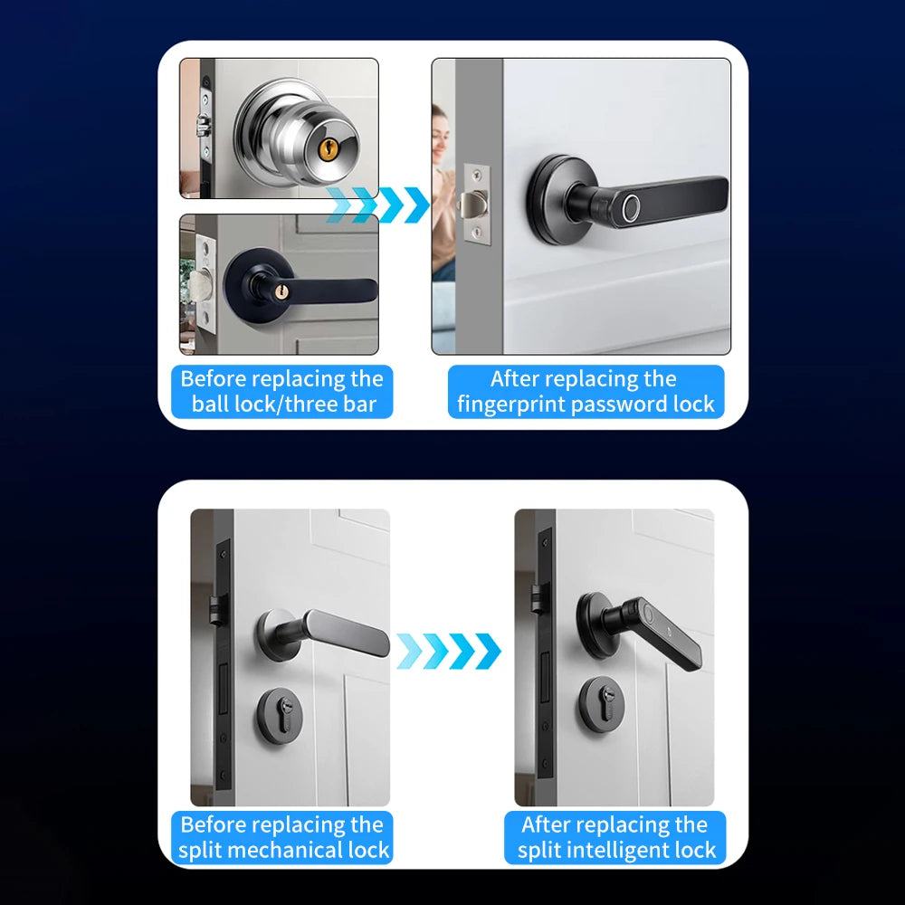 Cerradura inteligente M5 Tuya BLE con lector de huellas dactilares; cerradura electrónica digital con desbloqueo mediante contraseña, llave, tarjeta IC (opcional) o aplicación Smart Life/Tuya.
