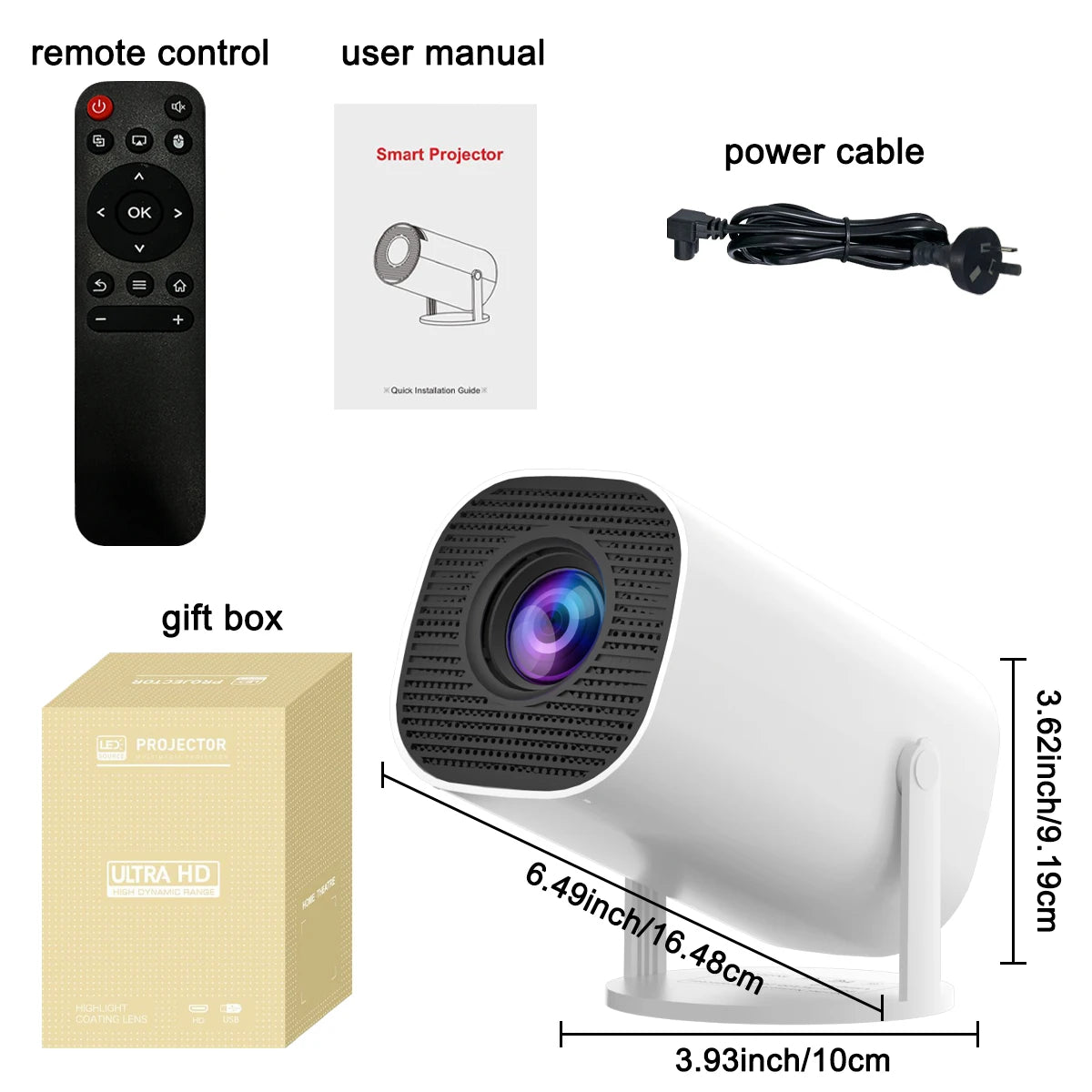 Nuevo proyector portátil con WiFi 6 y Wireless 5.0, 720P nativo, compatible con 4K, proyector inteligente, pantalla ajustable, rotación de 180°, B