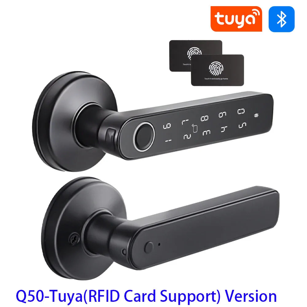 Cerradura inteligente M5 Tuya BLE con lector de huellas dactilares; cerradura electrónica digital con desbloqueo mediante contraseña, llave, tarjeta IC (opcional) o aplicación Smart Life/Tuya.