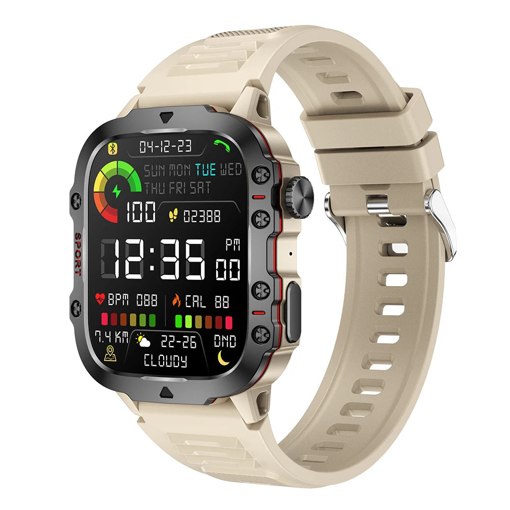 Reloj inteligente militar original con llamadas inalámbricas y funciones de fitness; resistente al agua (IP68, apto para natación) y deportivo, compatible con iOS y Android (modelo 2026).