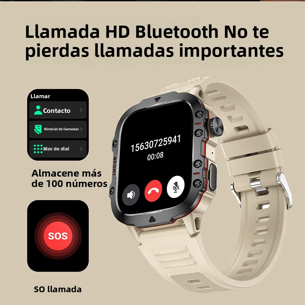 Reloj inteligente militar original con llamadas inalámbricas y funciones de fitness; resistente al agua (IP68, apto para natación) y deportivo, compatible con iOS y Android (modelo 2026).
