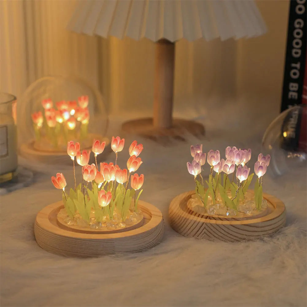 Artificial Tulip Flower Night Light Bedside Lamp Artificial Flower Lamp Bedroom Decor Birthday Gifts
