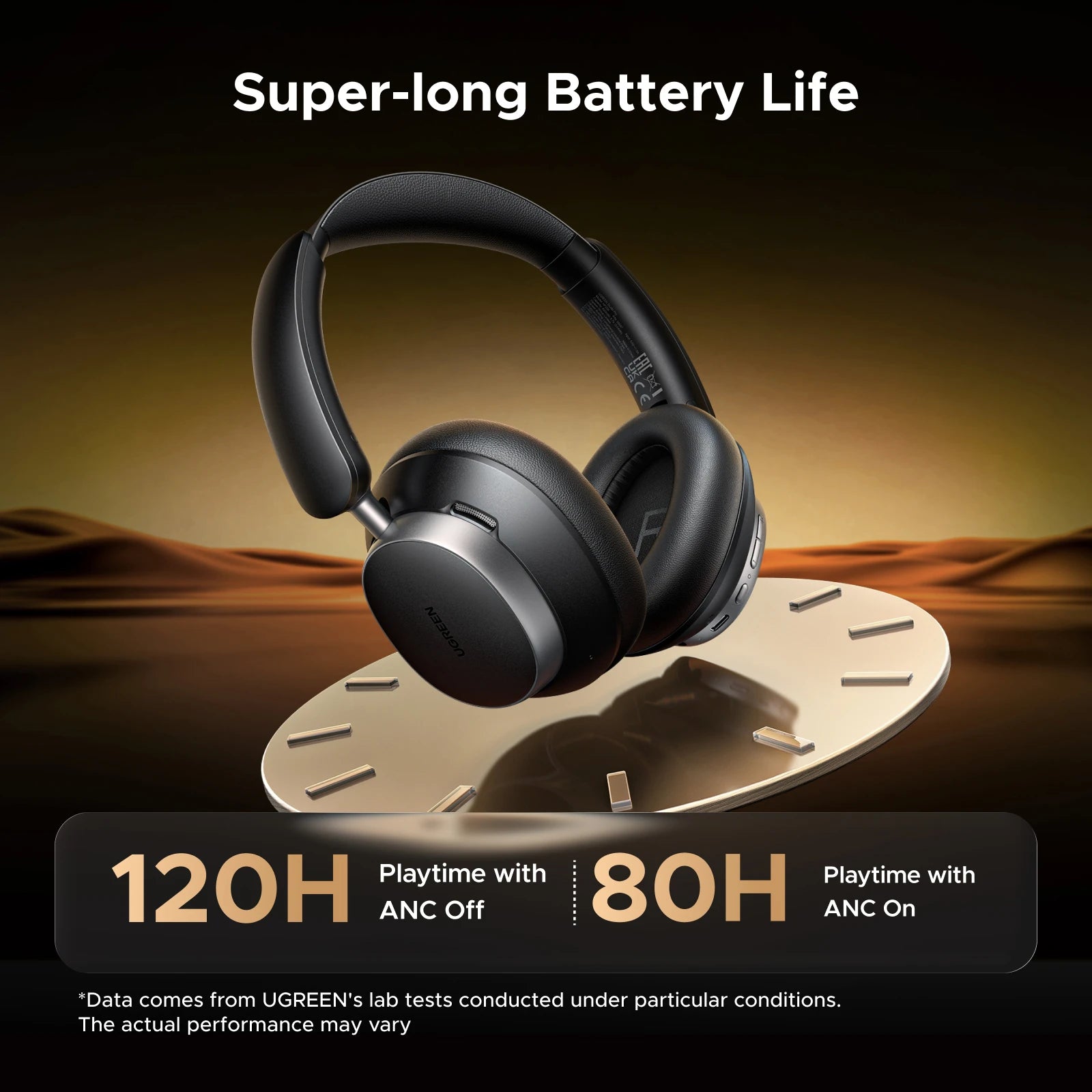 Auriculares inalámbricos UGREEN Studio Pro con cancelación activa de ruido (ANC) de 48 dB, Bluetooth, diseño circumaural (over-ear), audio de alta resolución (Hi-Res), códec LDAC y 120 horas de autonomía.