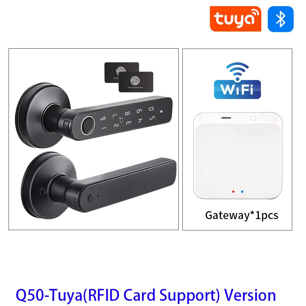Cerradura inteligente M5 Tuya BLE con lector de huellas dactilares; cerradura electrónica digital con desbloqueo mediante contraseña, llave, tarjeta IC (opcional) o aplicación Smart Life/Tuya.