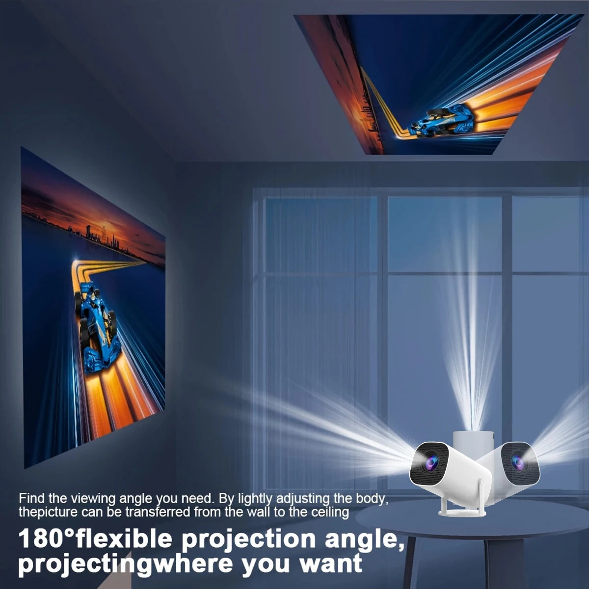 Nuevo proyector portátil con WiFi 6 y Wireless 5.0, 720P nativo, compatible con 4K, proyector inteligente, pantalla ajustable, rotación de 180°, B