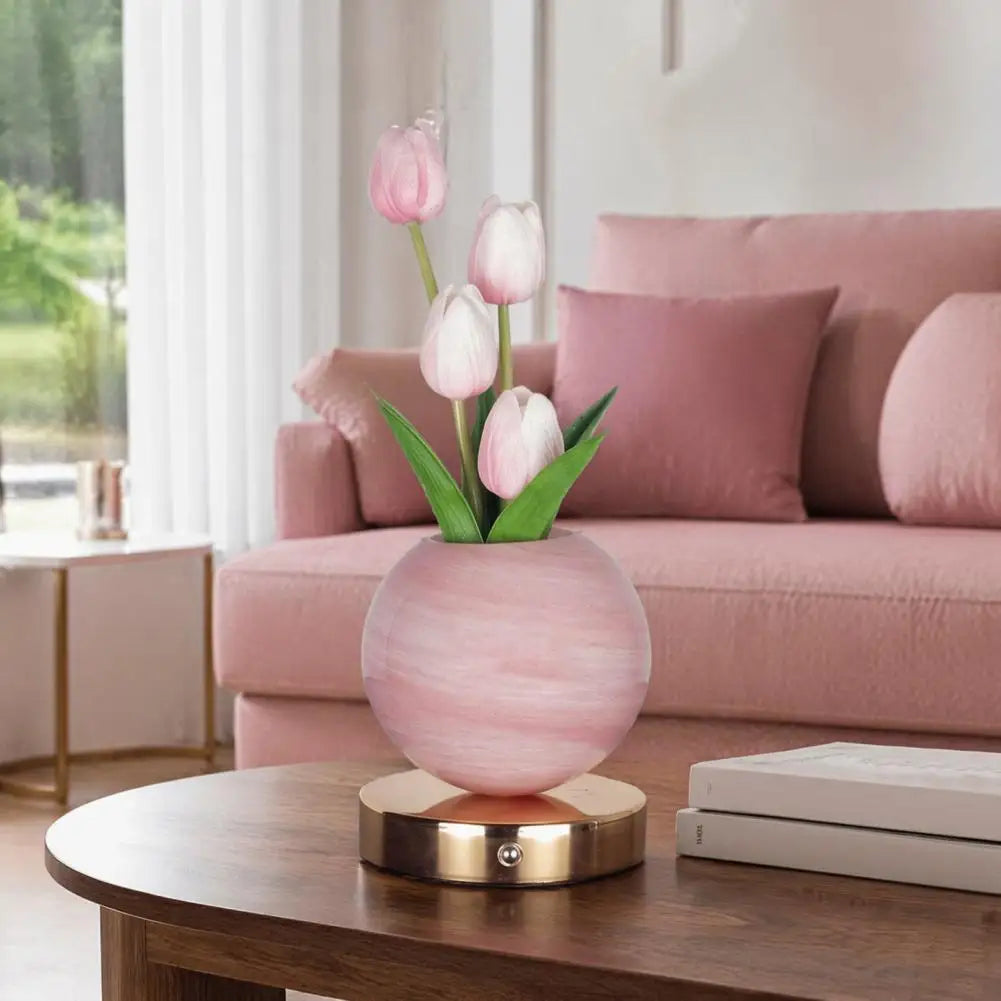 Led Table Lamp Rechargeable Desk Light Tulip Ceramic Night Light Gradient Color Artificial Flower Lamp Rechargeable for Bedroom